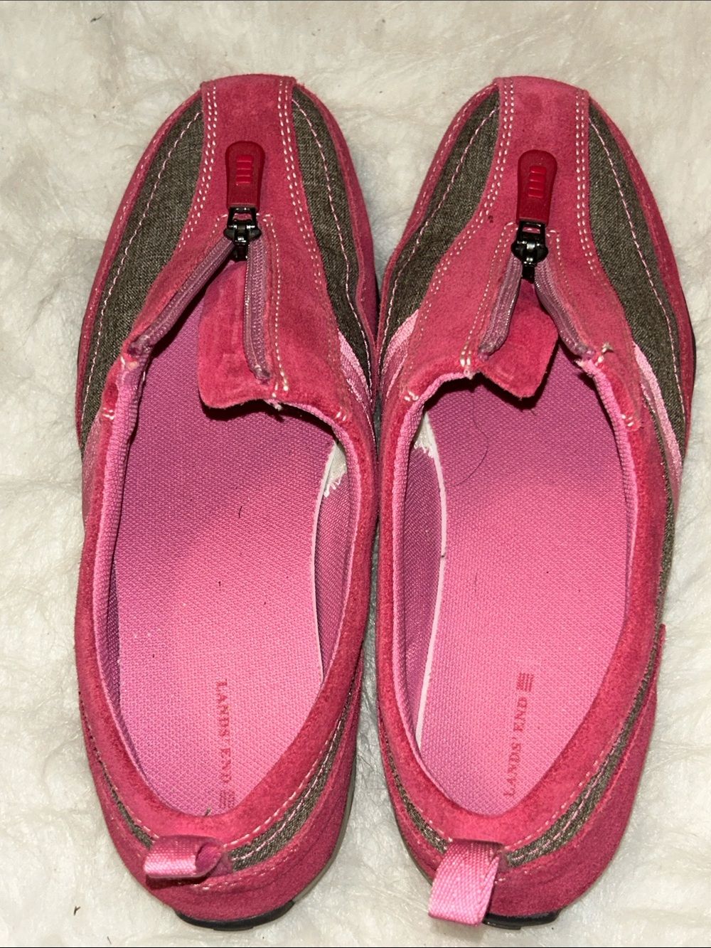 Lands' End Women's Pink and Olive Zip-Front Slip-On Sneakers - Picture 6 of 8